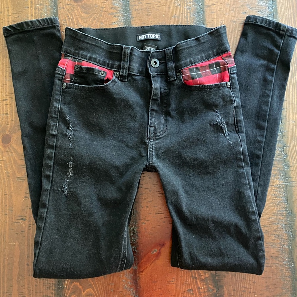 Hot Topic factory distressed black jeans size 1 goth punk rock emo 🖤 GC